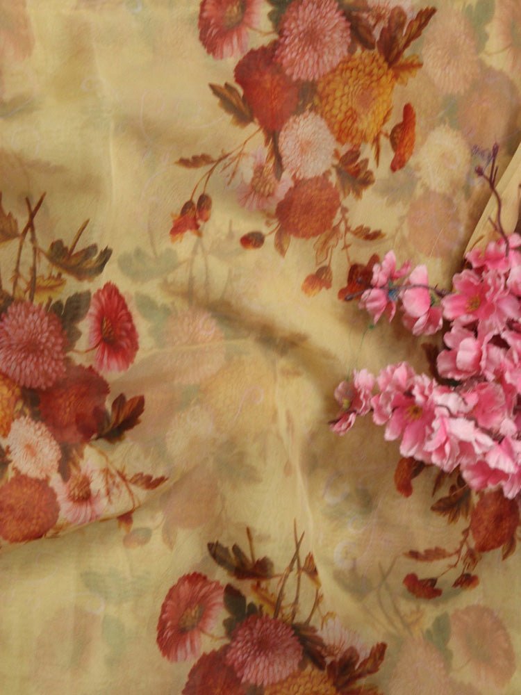 Pastel Digital Printed Organza Silk Fabric (1 mtr) - Luxurion World