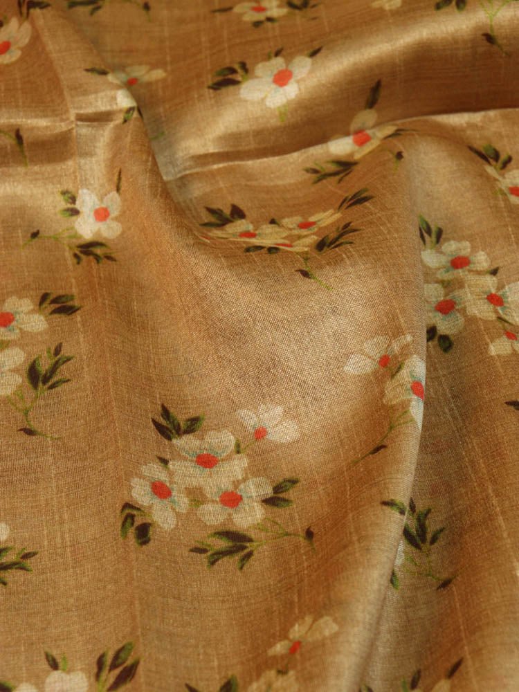 Pastel Digital Printed Tussar Silk Floral Design Fabric ( 1 Mtr )