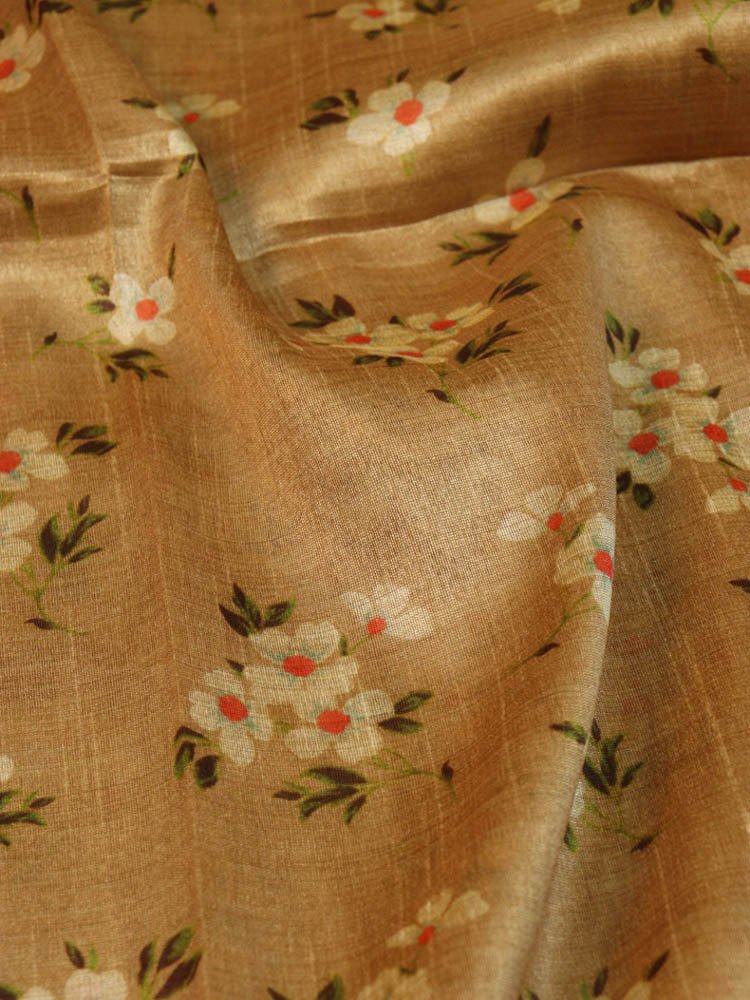 Pastel Digital Printed Tussar Silk Floral Design Fabric ( 1 Mtr ) - Luxurion World