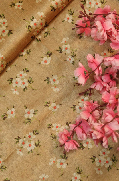 Pastel Digital Printed Tussar Silk Floral Design Fabric ( 1 Mtr )