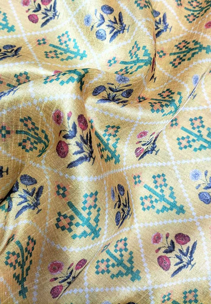 Pastel Digital Printed Tussar Silk Patola Design Fabric ( 1 Mtr )