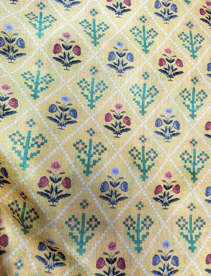 Pastel Digital Printed Tussar Silk Patola Design Fabric ( 1 Mtr ) - Luxurion World