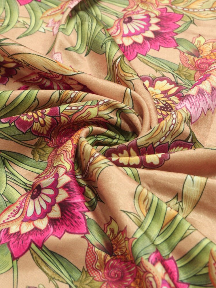 Pastel Digital Printed Velvet Floral Design Fabric ( 1 Mtr ) - Luxurion World