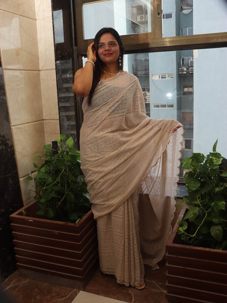 Pastel Embroidered Chikankari Georgette Sequins Work Saree - Luxurion World