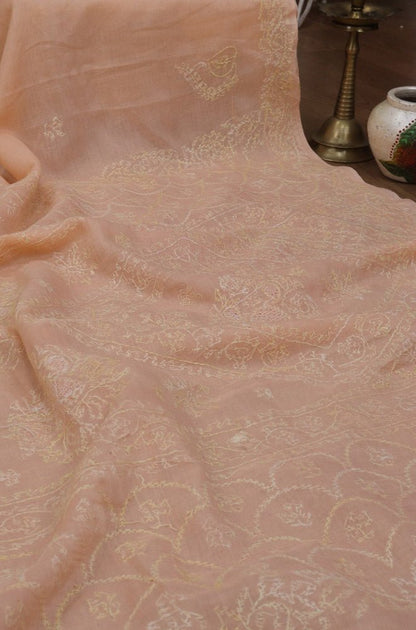 Stunning Orange Chikankari Saree with Intricate Embroidery - Pure Cotton - Luxurion World