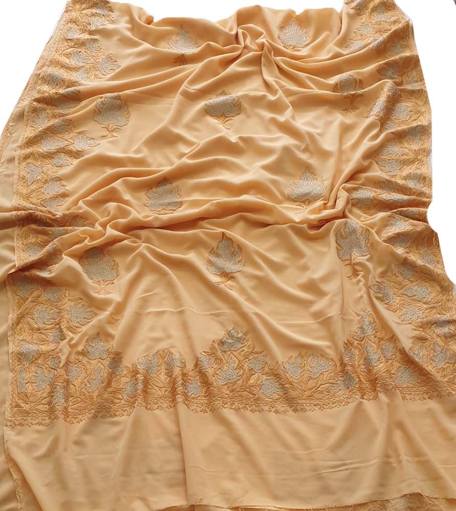 Pastel Embroidered Kashmiri Aari Work Georgette Saree - Luxurion World