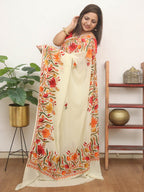 Pastel Embroidered Kashmiri Aari Work Georgette Saree - Luxurion World