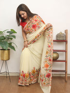 Pastel Embroidered Kashmiri Aari Work Georgette Saree - Luxurion World