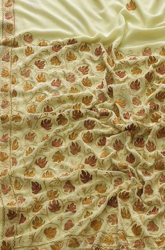 Pastel Embroidered Kashmiri Aari Work Georgette Saree - Luxurion World