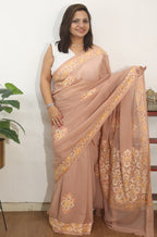 Pastel Embroidered Kashmiri Aari Work Georgette Saree - Luxurion World