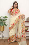 Pastel Embroidered Kashmiri Aari Work Georgette Saree - Luxurion World