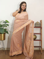 Pastel Embroidered Kashmiri Aari Work Georgette Saree - Luxurion World