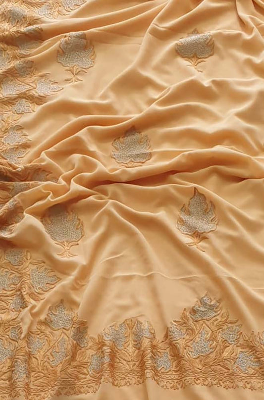 Pastel Embroidered Kashmiri Aari Work Georgette Saree - Luxurion World