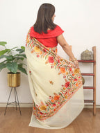 Pastel Embroidered Kashmiri Aari Work Georgette Saree - Luxurion World