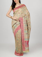 Pastel Embroidered Kashmiri Kani Work Pure Silk Saree - Luxurion World