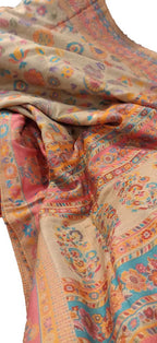 Pastel Embroidered Kashmiri Kani Work Pure Silk Saree - Luxurion World