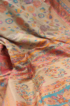 Pastel Embroidered Kashmiri Kani Work Pure Silk Saree - Luxurion World