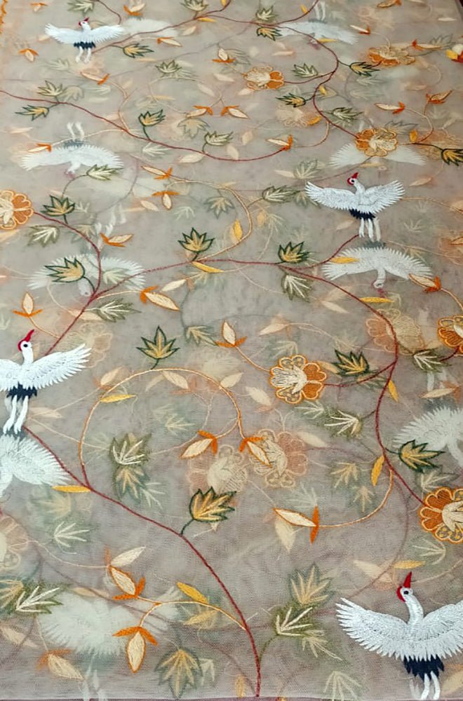 Pastel Embroidered Parsi Convent Work Net Dupatta - Luxurion World