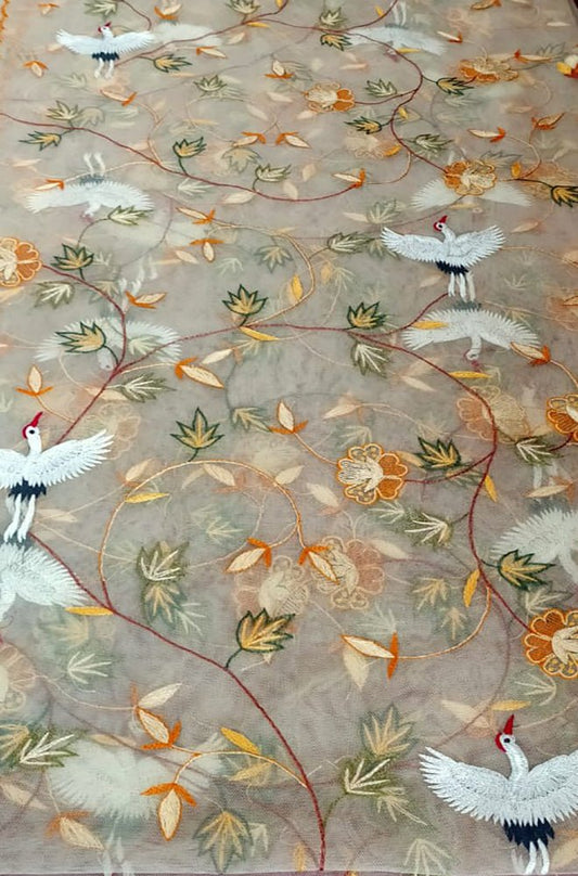 Pastel Embroidered Parsi Convent Work Net Dupatta - Luxurion World