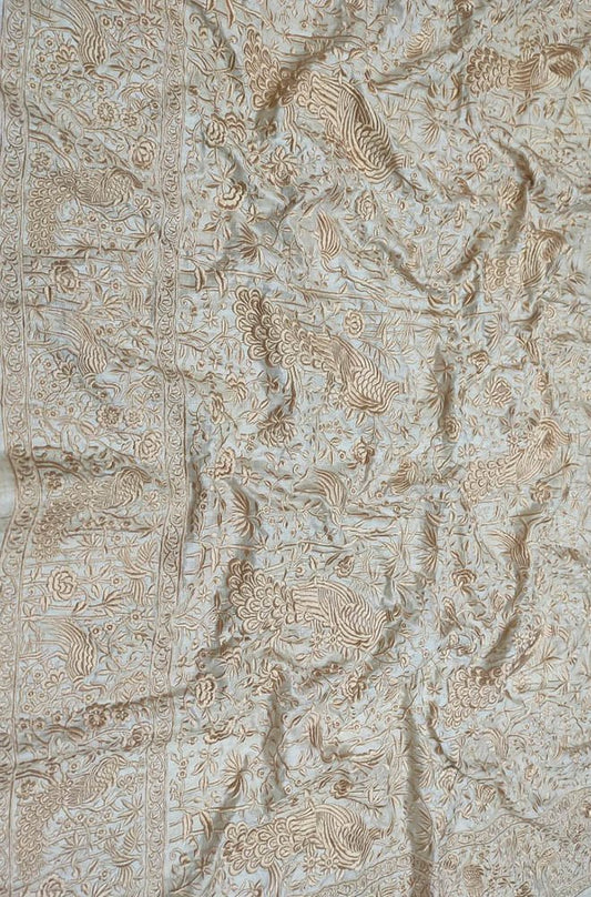 Pastel Embroidered Parsi Gara Georgette Floral And Bird Design Saree - Luxurion World