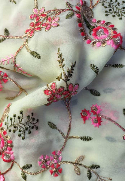 Pastel Embroidered Trendy Georgette Sequins Work Fabric ( 1 Mtr ) - Luxurion World