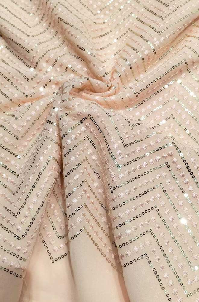 Pastel Embroidered Trendy Georgette Sequins Work Fabric ( 1 Mtr )