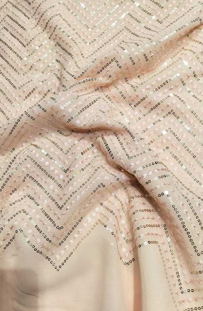 Pastel Embroidered Trendy Georgette Sequins Work Fabric ( 1 Mtr )