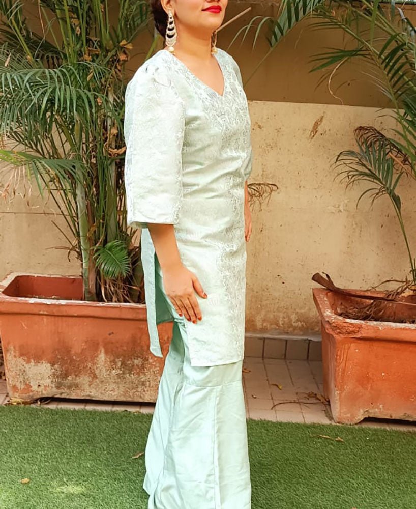 Pastel Green Brocade Silk Suit Set - Luxurion World
