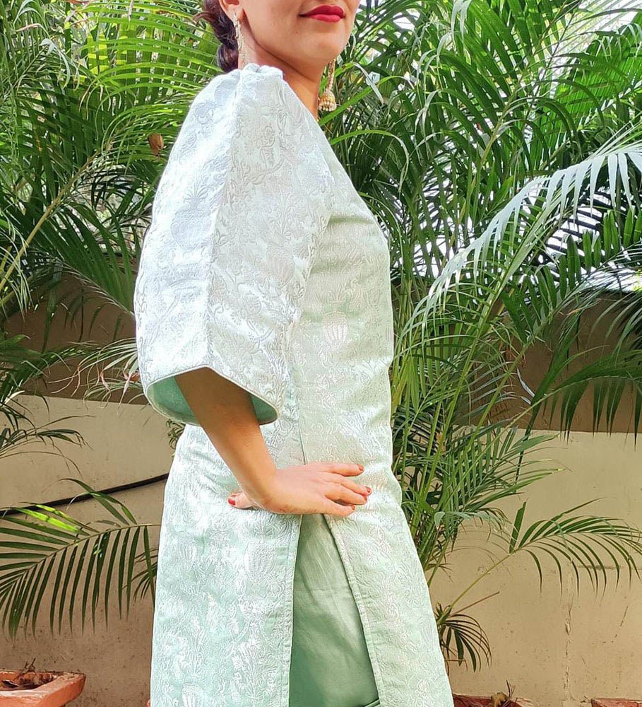 Pastel Green Brocade Silk Suit Set - Luxurion World