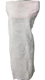 Pastel Hand Embroidered Chikankari Chanderi Silk Unstitched Kurti - Luxurion World