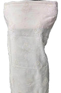 Pastel Hand Embroidered Chikankari Chanderi Silk Unstitched Kurti - Luxurion World