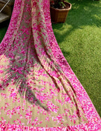 Pastel Hand Embroidered Parsi Gara Pure Georgette Dupatta - Luxurion World