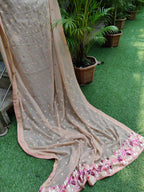 Pastel Hand Embroidered Parsi Gara Pure Georgette Dupatta - Luxurion World