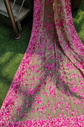 Pastel Hand Embroidered Parsi Gara Pure Georgette Dupatta - Luxurion World