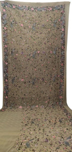 Pastel Hand Embroidered Parsi Gara Pure Georgette Floral Design Saree - Luxurion World