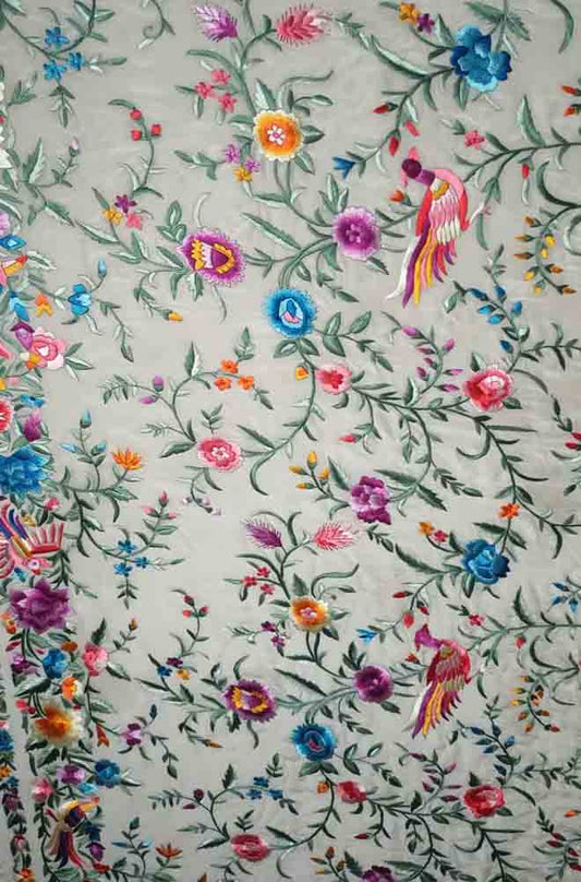 Pastel Hand Embroidered Parsi Gara Pure Georgette Floral Design Saree - Luxurion World