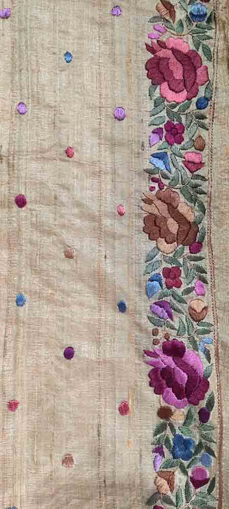 Pastel Hand Embroidered Parsi Gara Tussar Silk Saree