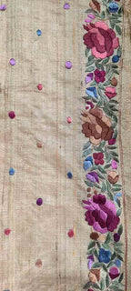 Pastel Hand Embroidered Parsi Gara Tussar Silk Saree - Luxurion World