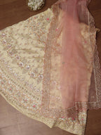 Pastel Hand Embroidered Zardozi Raw Silk Sequins Work Semi Stitched Lehenga Set - Luxurion World