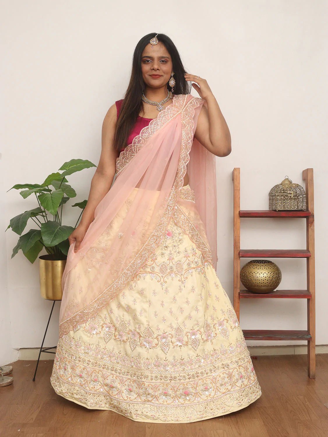 Pastel Hand Embroidered Zardozi Raw Silk Sequins Work Semi Stitched Lehenga Set - Luxurion World