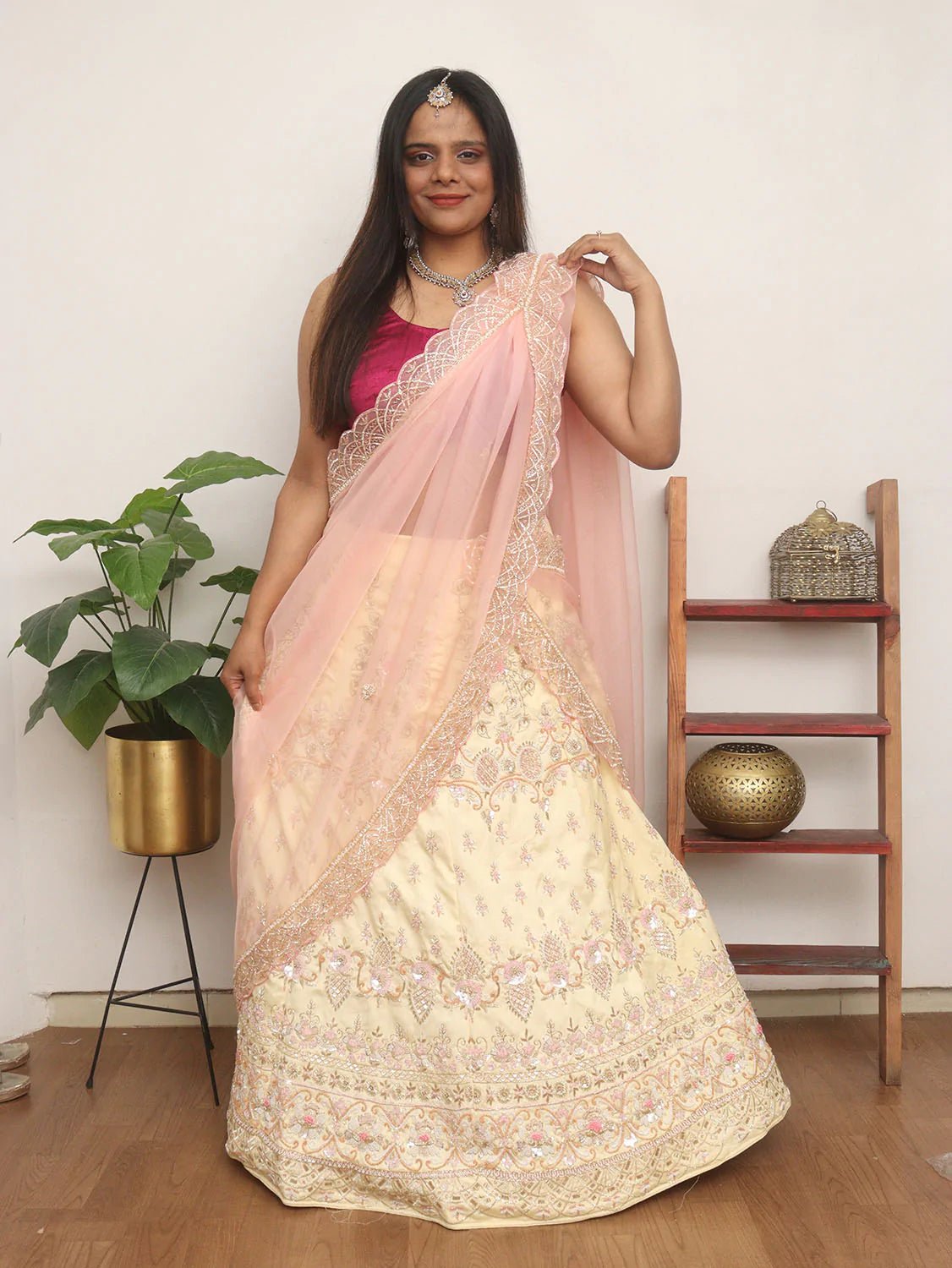 Pastel Hand Embroidered Zardozi Raw Silk Sequins Work Semi Stitched Lehenga Set - Luxurion World