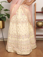 Pastel Hand Embroidered Zardozi Raw Silk Sequins Work Semi Stitched Lehenga Set - Luxurion World