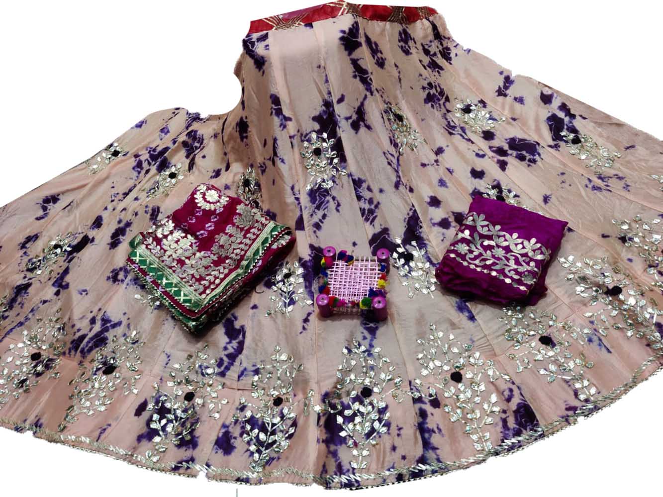 Pastel Hand Gota Patti Work Chinon Lehenga Set - Luxurion World