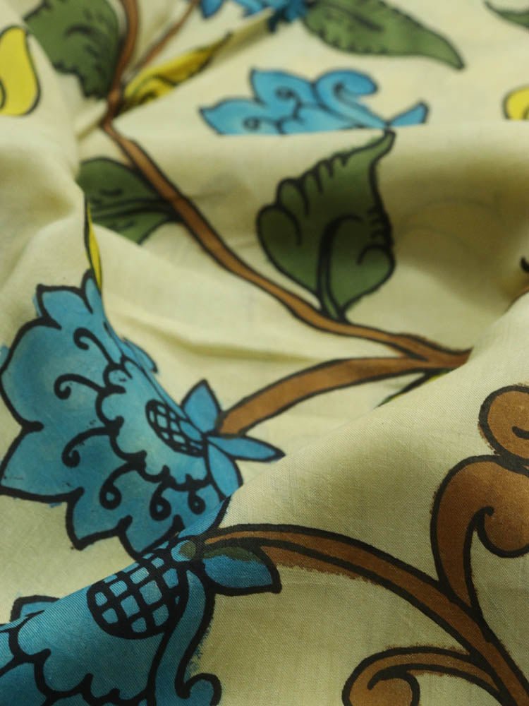 Pastel Hand Painted Kalamkari Pure Silk Fabric ( 1 Mtr ) - Luxurion World