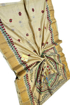 Pastel Hand Painted Madhubani Tussar Silk Saree - Luxurion World