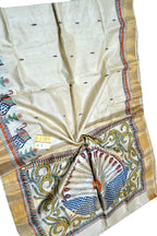 Pastel Hand Painted Madhubani Tussar Silk Saree - Luxurion World