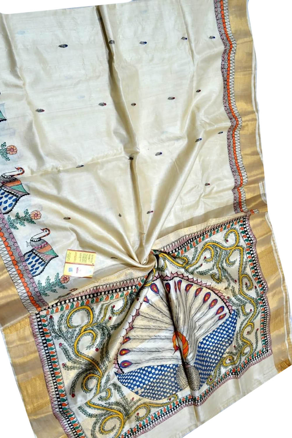 Pastel Hand Painted Madhubani Tussar Silk Saree - Luxurion World