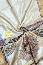 Pastel Hand Painted Madhubani Tussar Silk Saree - Luxurion World