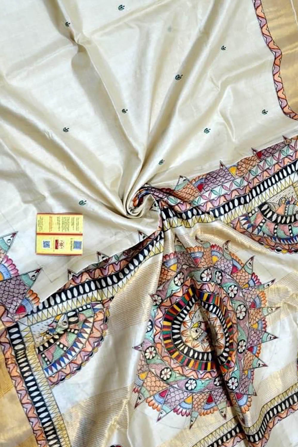 Pastel Hand Painted Madhubani Tussar Silk Saree - Luxurion World