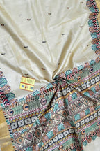 Pastel Hand Painted Madhubani Tussar Silk Saree - Luxurion World